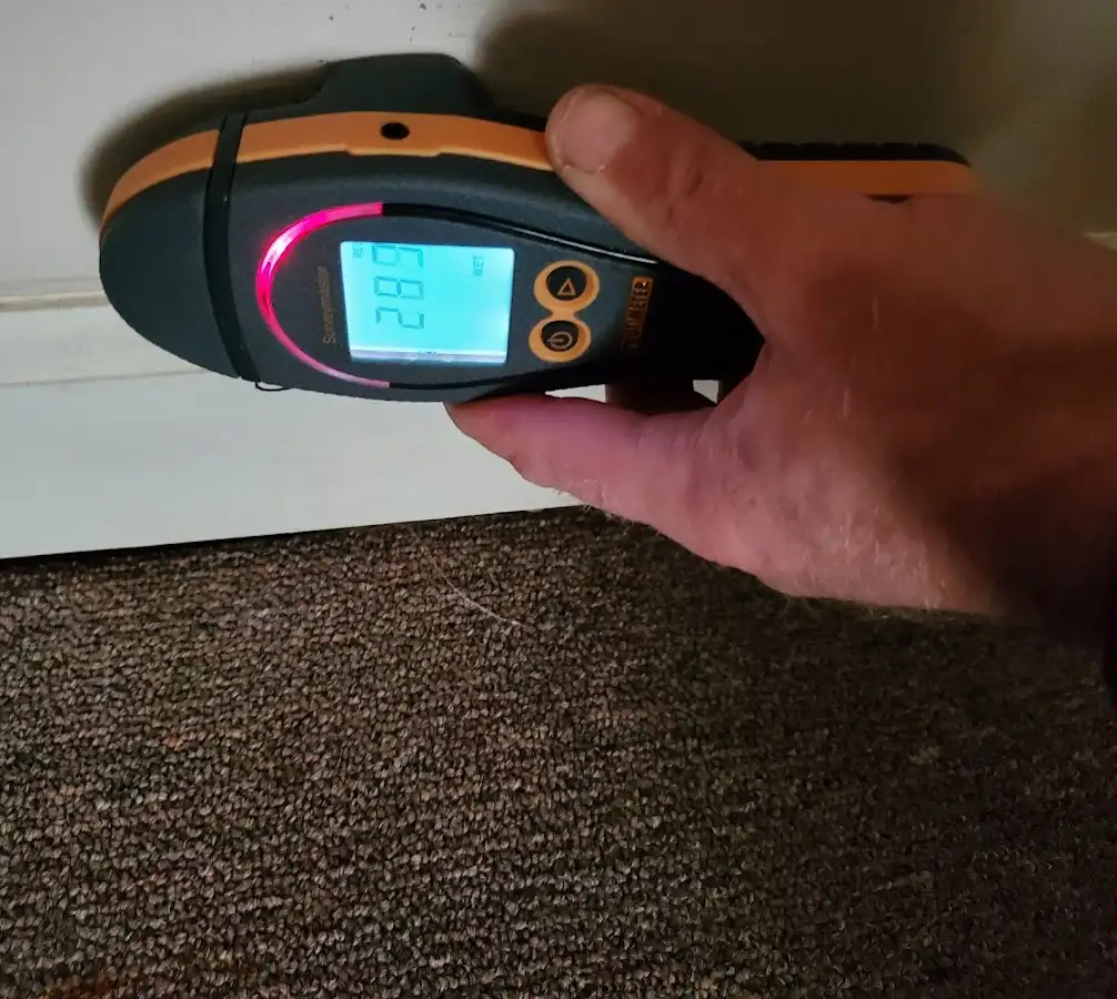 Moisture detection at baseboard during Burst Pipe Cleanup in Whitehall